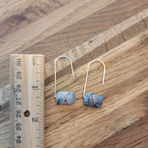 Boho Faux Floating Stone Gray w Silver Hook Earrings - Picture 6 of 11